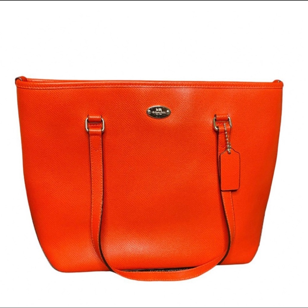 Coach red-orange tote bag with zipper